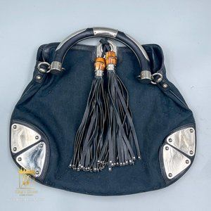 🩷sold 💕GUCCI MONOGRAM BLACK LARGE TOP HANDLE INDY HOBO WITH BAMBOO TASSELS